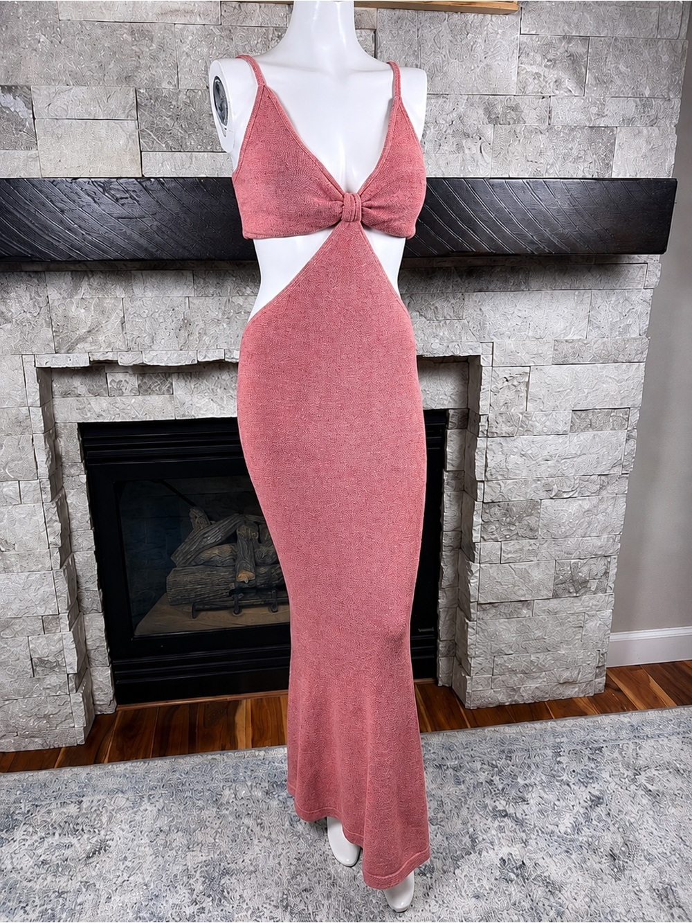 Cult Gaia Pink Knit Cutout Maxi Dress Bodycon Open Back Resort Size Large - Picture 4 of 7